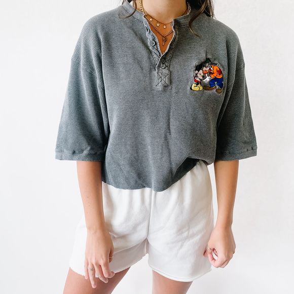 Disney Tops - Disney Cropped Gray Mickey Embroidery